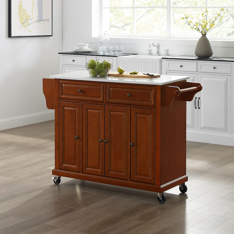 Crosley Full Size Granite Top Kitchen Cart in Cherry - 51.5 "W x 18 "D x 36.5 "H