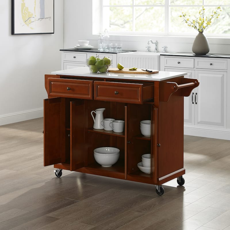 Crosley Full Size Granite Top Kitchen Cart in Cherry - 51.5 "W x 18 "D x 36.5 "H