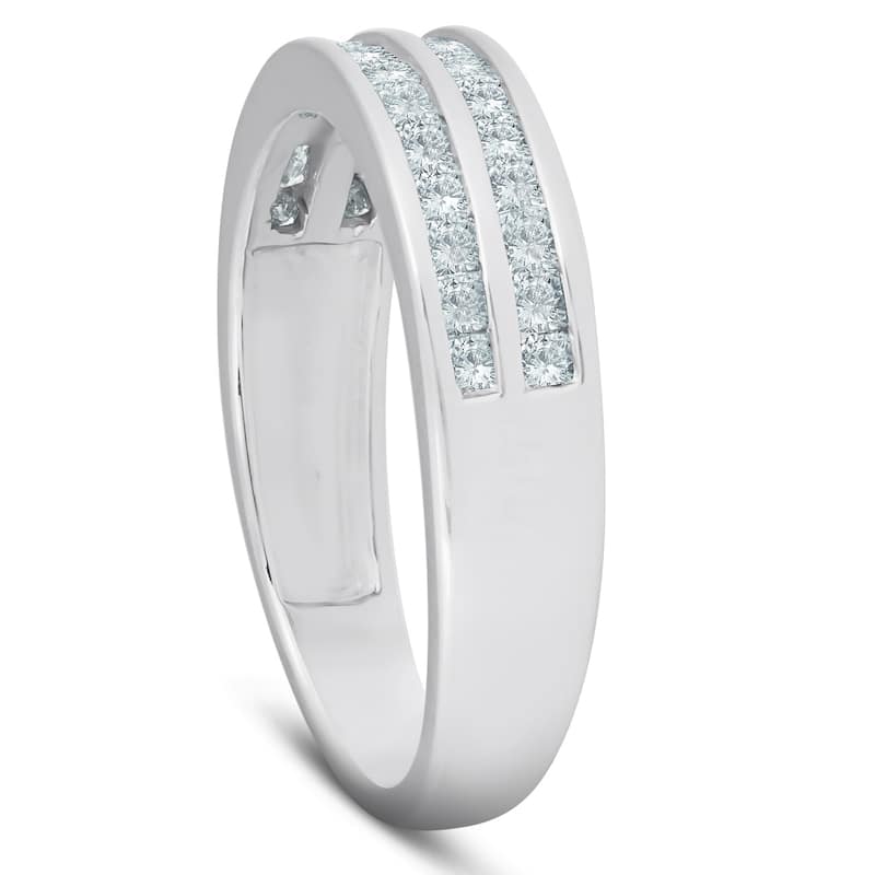 3/4 Ct Diamond Princess Cut Double Channel Wedding Ring 10k White Gold
