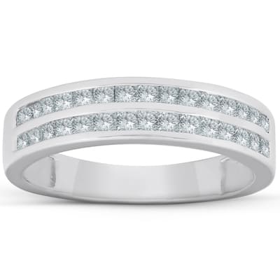 3/4 Ct Diamond Princess Cut Double Channel Wedding Ring 10k White Gold
