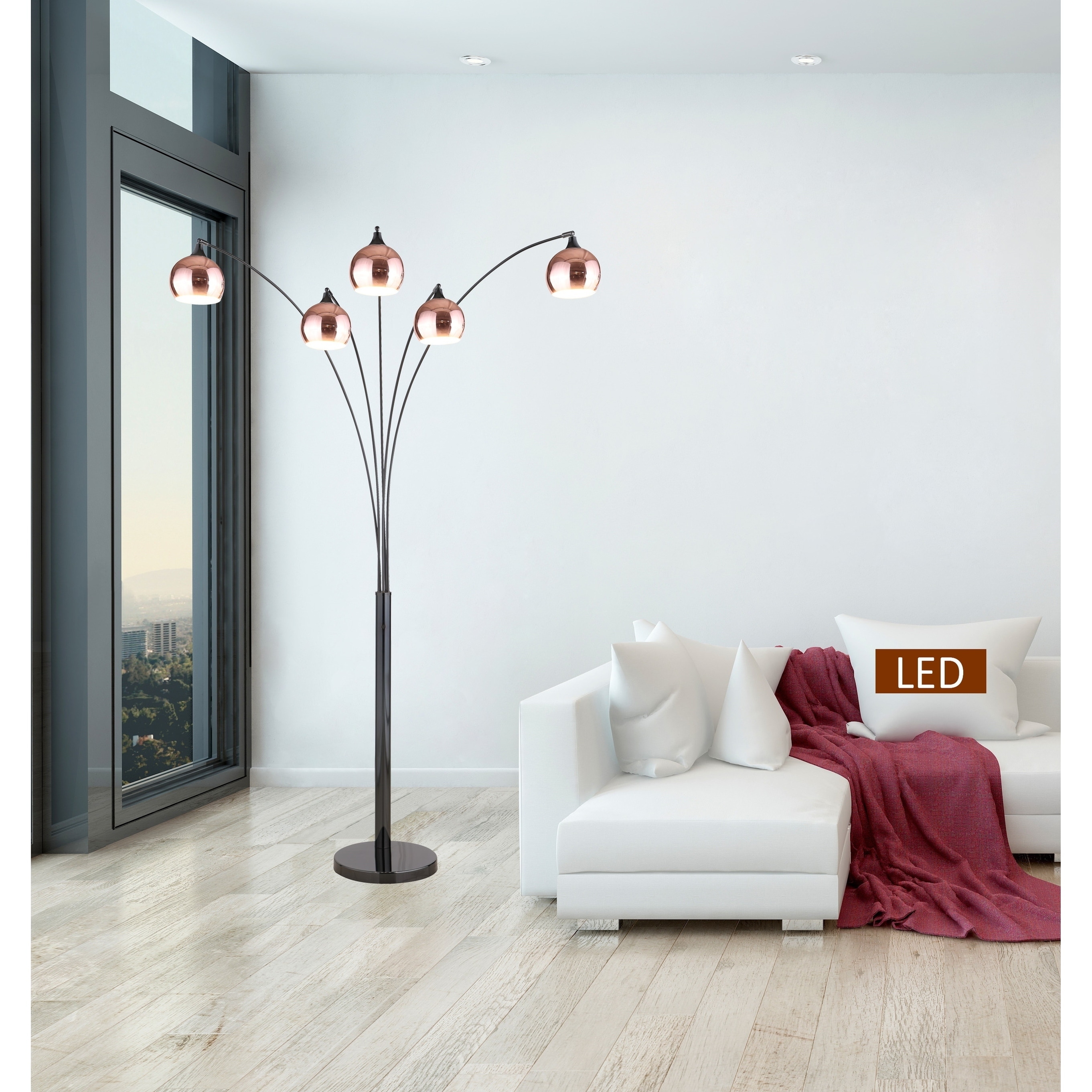 Amore 86" Two-tone Rose Copper & Jet Black LED Tree Floor Lamp - Sale - Bed Bath & Beyond - 29406747