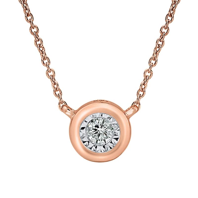 Auriya 14k Gold 1/10ctw Bezel Solitaire Diamond Necklace (H-I, I1-I2) - White