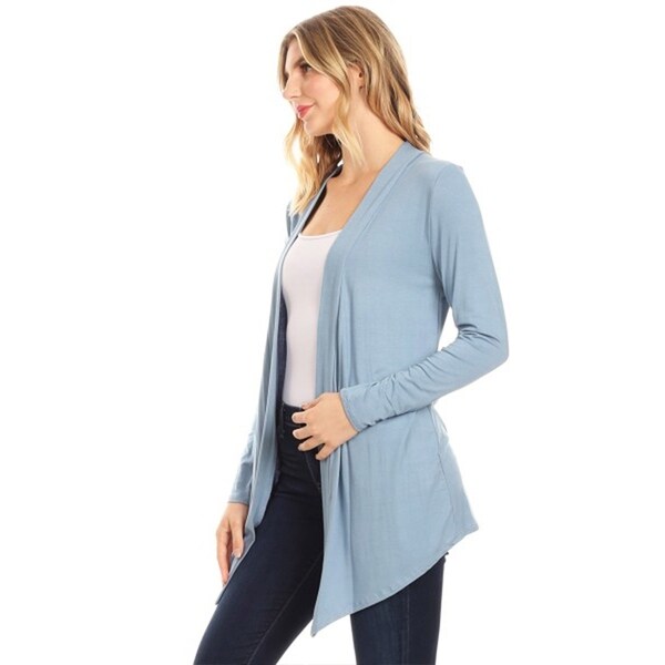 USA Women Long Sleeve Cardigan Open Front Draped Solid Casual Mid Length S ~ XL 
