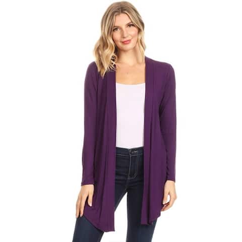 Women's Solid Basic Open Draped Front Long Sleeve Relaxed Cardigan Sweater