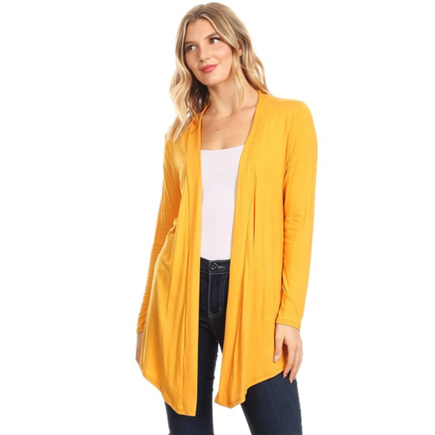 long mustard cardigan