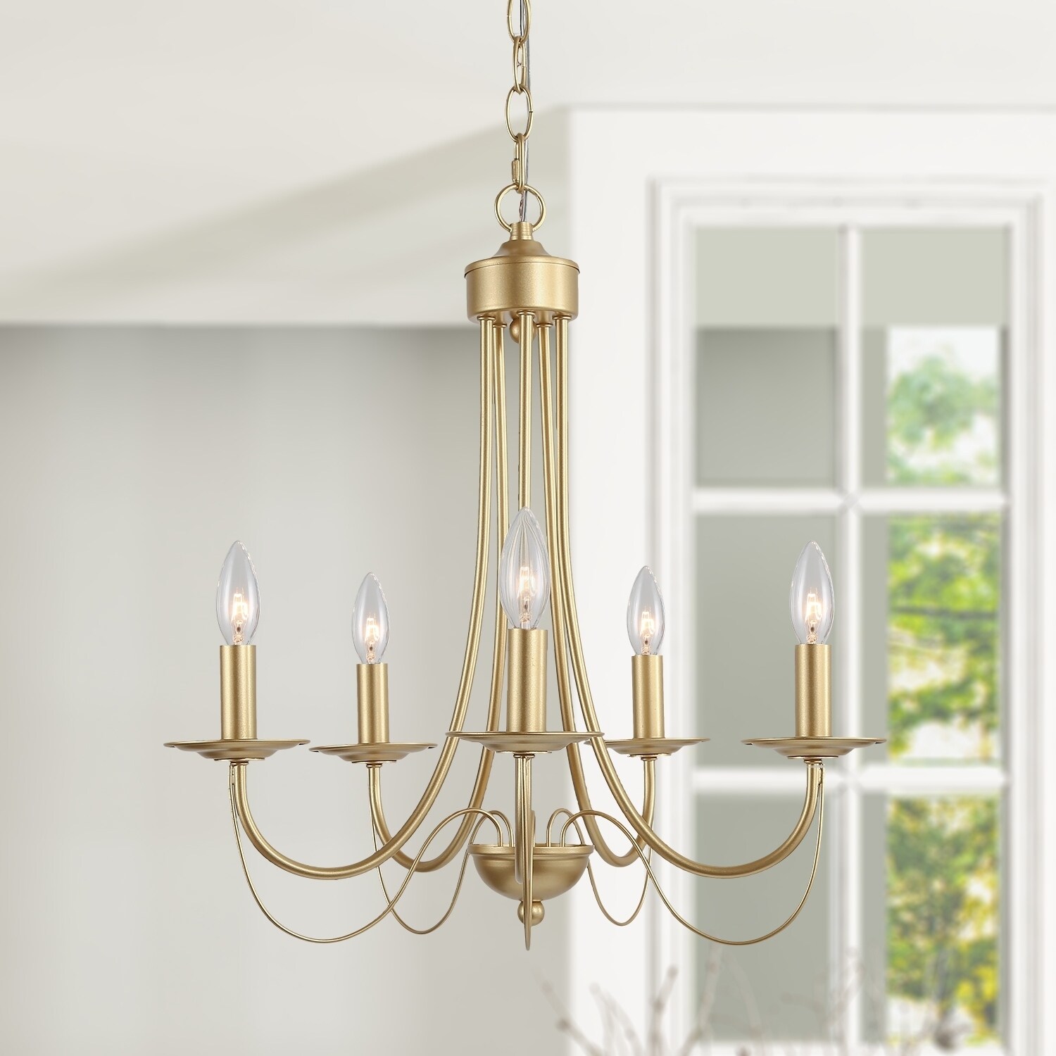 Gold Chandelier with 5 Lights Ceiling Hanging Pendant Lighting for Kitchen Island - W18.5"x H23.5" (W18.5"x H23.5") - Chandeliers For Bedrooms by Overstock.com