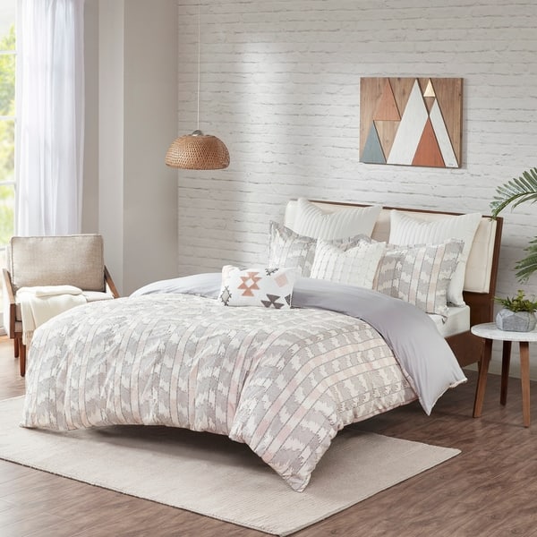 Shop The Curated Nomad Natalis Grey Blush Cotton Jacquard Duvet