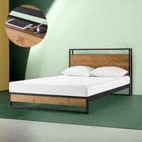 Priage by Zinus Metal and Wood Platform Bed with Headboard Shelf