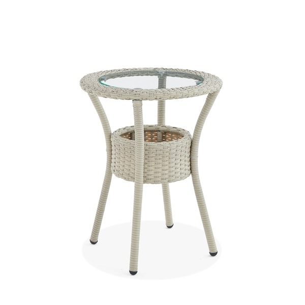 Shop Haven All-Weather Wicker Outdoor Round Glass-Top Accent Table with