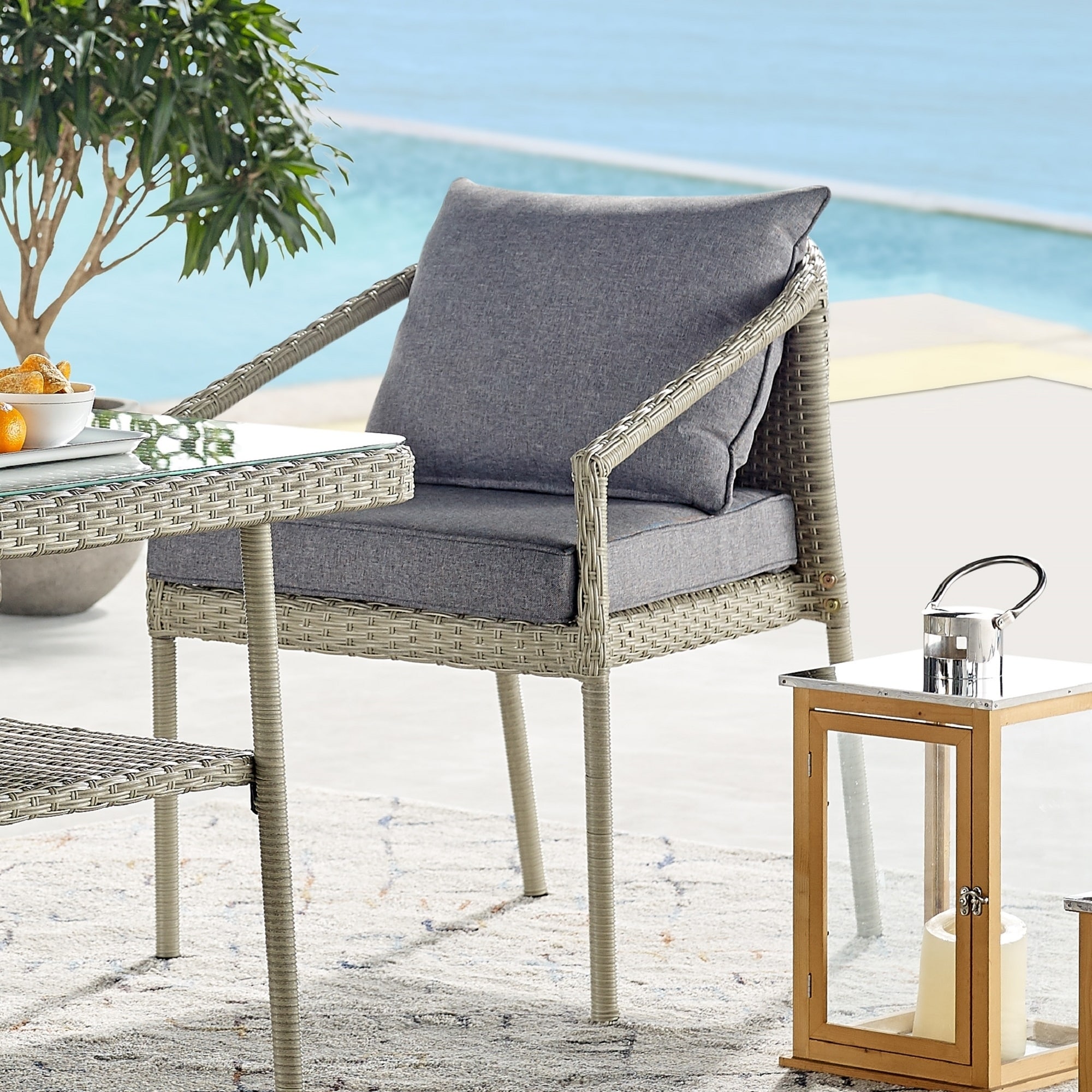 Windham All Weather Wicker Outdoor Light Gray Chairs With Dark Cushions Set Of 2 Windham All Weather Wicker Outdoor Light Gray Chairs With Dark Cushions Set Of 2