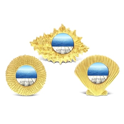 CoTa Global Resin Gold Ocean Inspired Photo Frames - Nautical Decor(3pc Set)