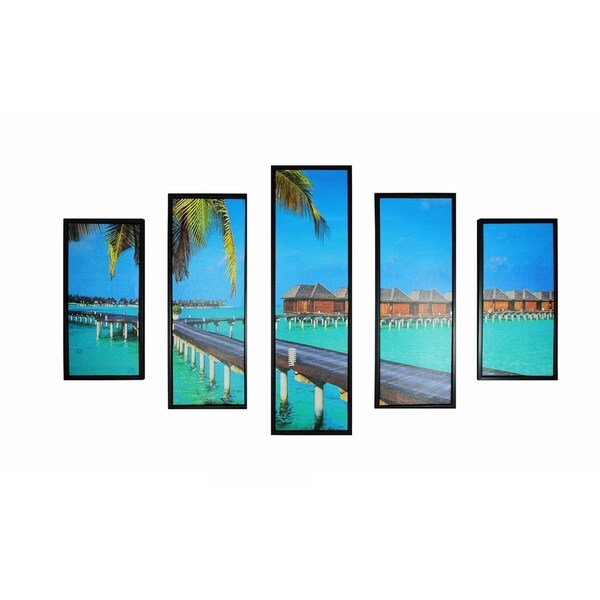 5 Piece Wooden Wall Decor with Bora Bora Island Imprint, Multicolor
