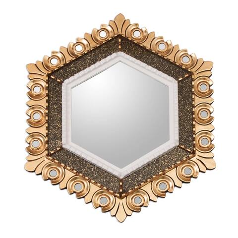 Handmade Sublime Hex Bronze Gilded Wood Mirror (Peru)