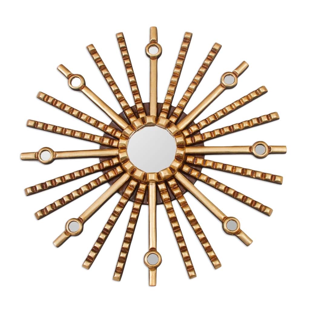 Handmade Andean Sun Bronze Gilded Wood Mirror (Peru)