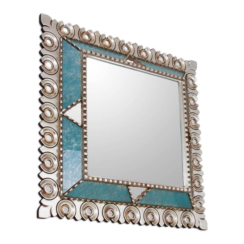 Handmade Colonial Trance Silver Gilded Wood Mirror (Peru)