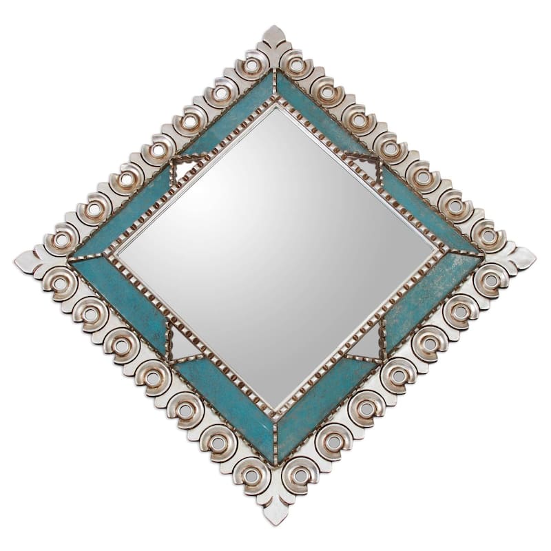 Handmade Colonial Trance Silver Gilded Wood Mirror (Peru)