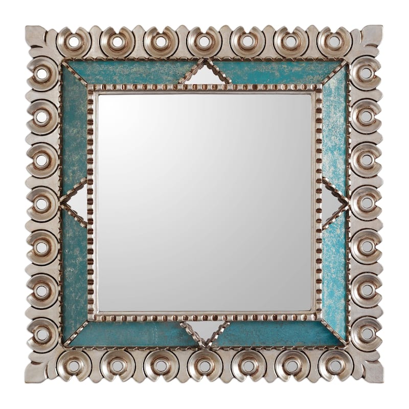 Handmade Colonial Trance Silver Gilded Wood Mirror (Peru)