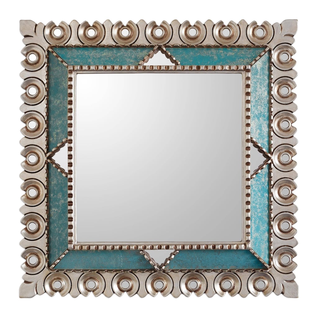 Handmade Colonial Trance Silver Gilded Wood Mirror (Peru)