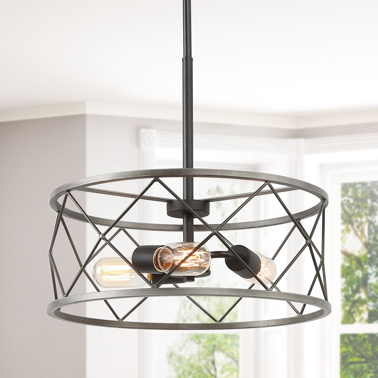 Drum Chandelier with 3 Lights Ceiling Pendant lights for Kitchen Island - W15.7" x H6.3" (W15.7" x H6.3") - Chandeliers For Bedrooms by Overstock.com