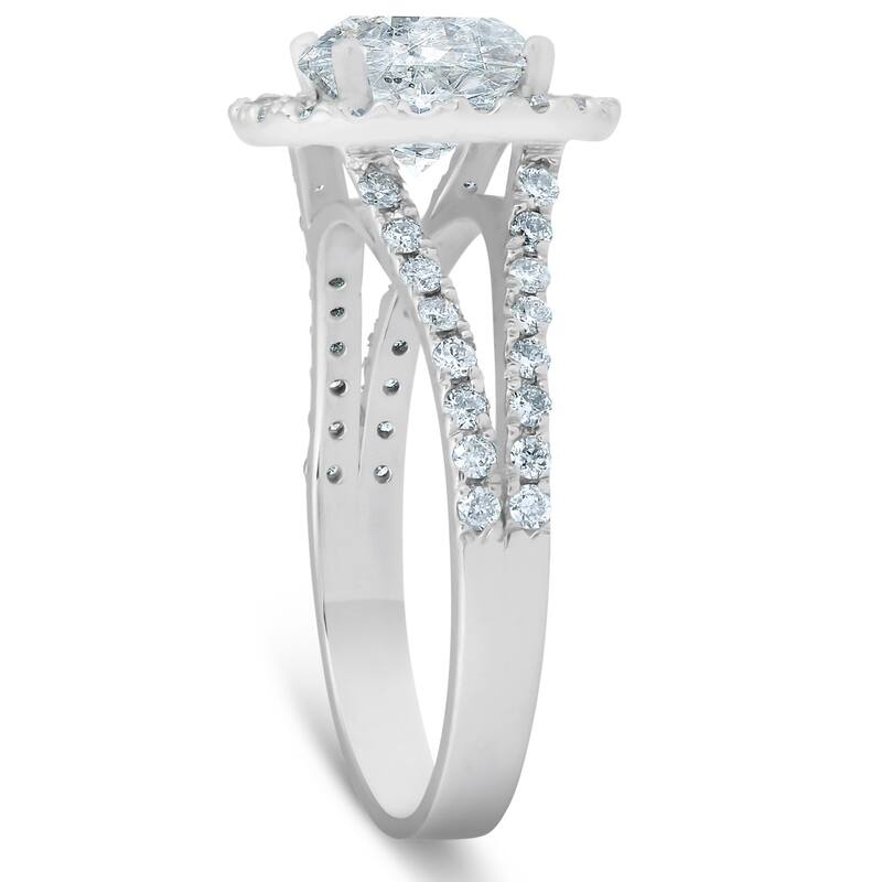 Platinum 2 Ct Diamond Halo Engagement Ring Split Band Size 6.5
