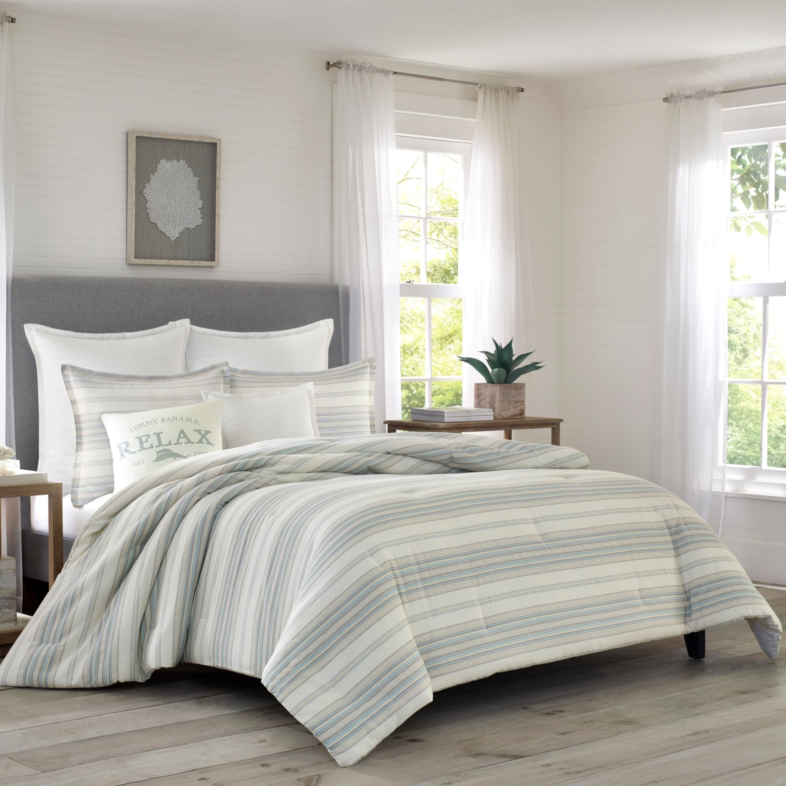 Shop Relax By Tommy Bahama Beachside Stripe Beige Comforter Set