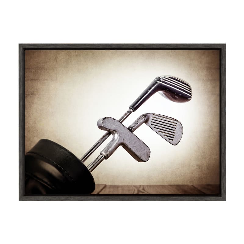 DesignOvation Sylvie Golf Clubs Framed Canvas by Shawn St. Peter - 18x24 - Plastic - Grey