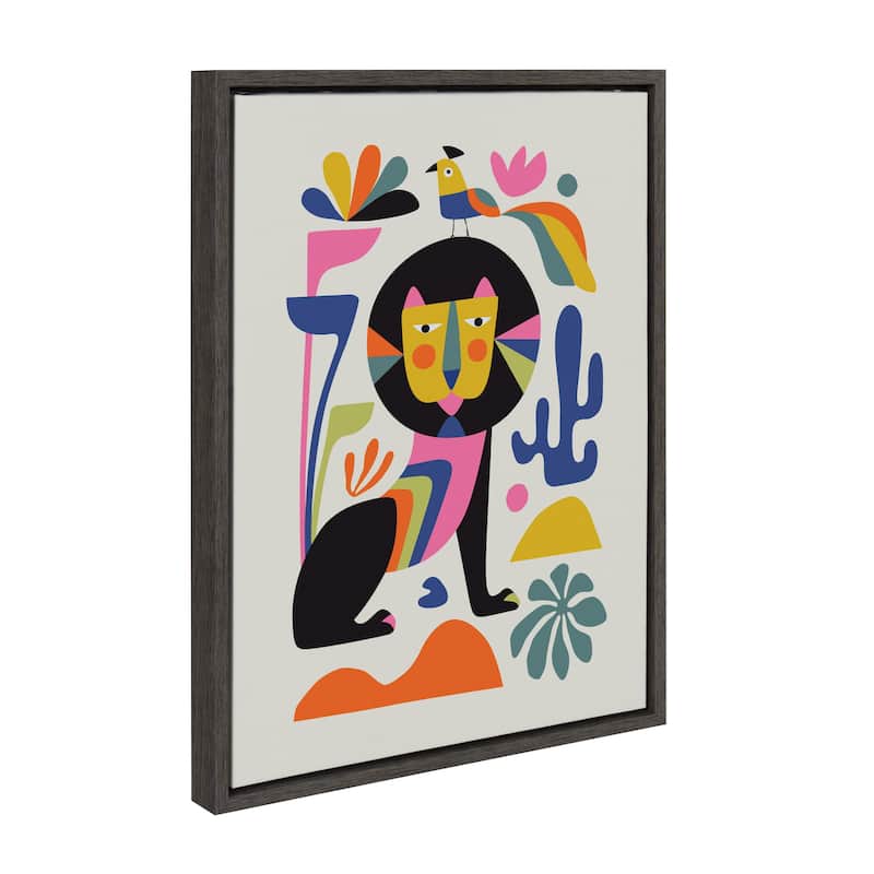 Kate and Laurel Sylvie Black Lion Framed Canvas By Rachel Lee