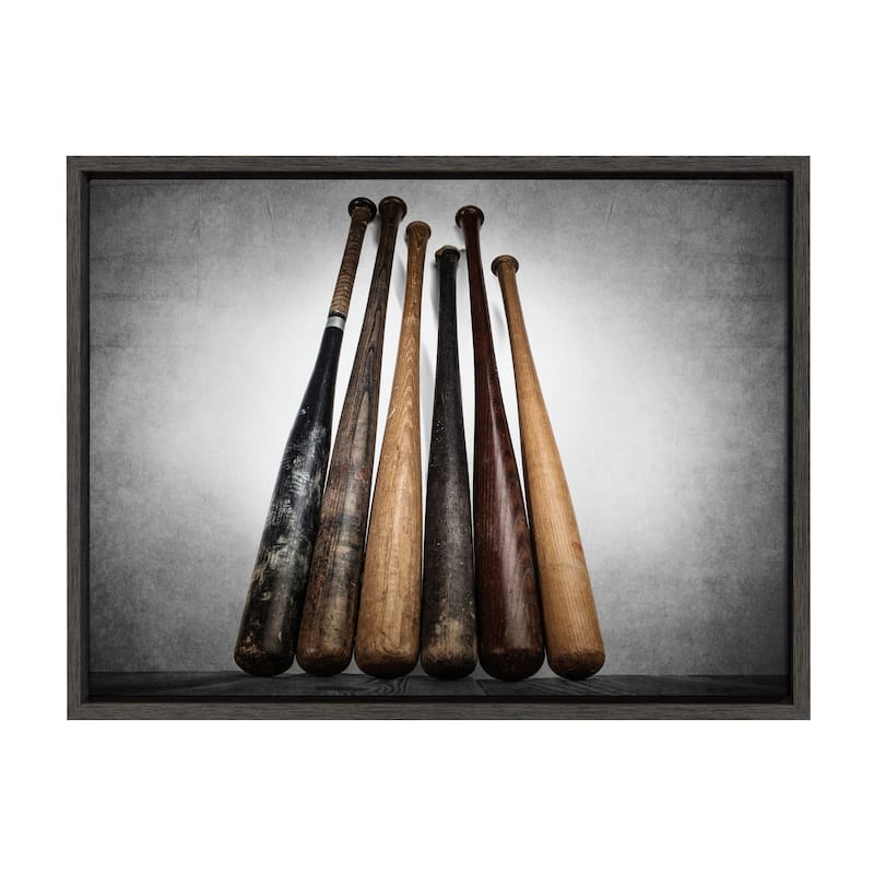 DesignOvation Sylvie Baseball Bats Framed Canvas by Shawn St. Peter - 18x24 - Plastic - Grey