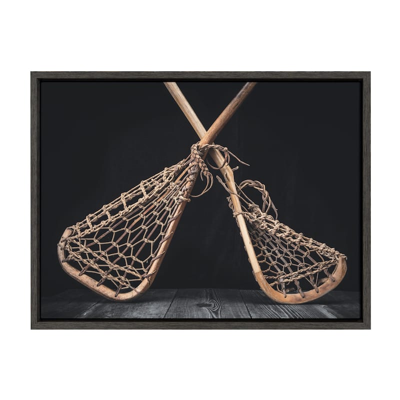 DesignOvation Sylvie Lacrosse Sticks Framed Canvas by Shawn St. Peter - 18x24 - Plastic - Grey