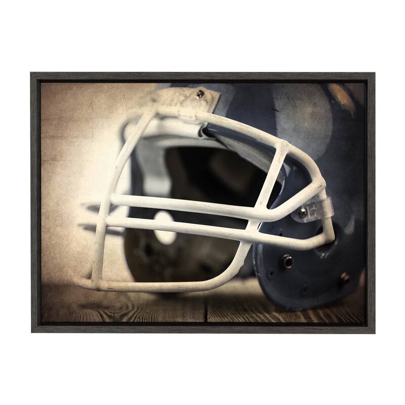 DesignOvation Sylvie Football Helmet Framed Canvas by Shawn St. Peter - 18x24 - Plastic - Grey