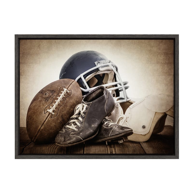 DesignOvation Sylvie Vintage Football Gear Canvas by Shawn St. Peter - 18x24 - Plastic - Grey