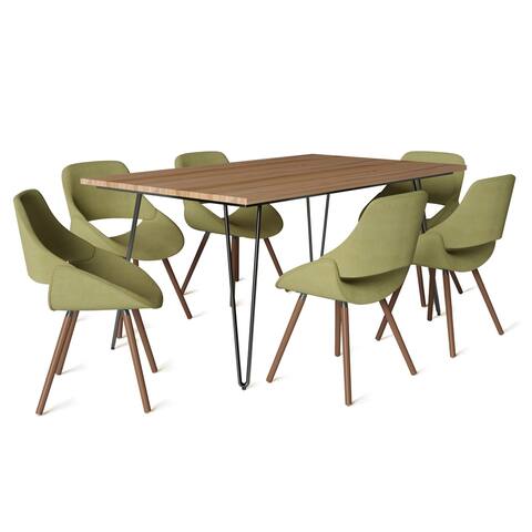 WYNDENHALL Malone Modern Industrial IV 7 Pc Dining Set with 6 Upholstered Bentwood Dining Chairs and 66 inch Wide Table