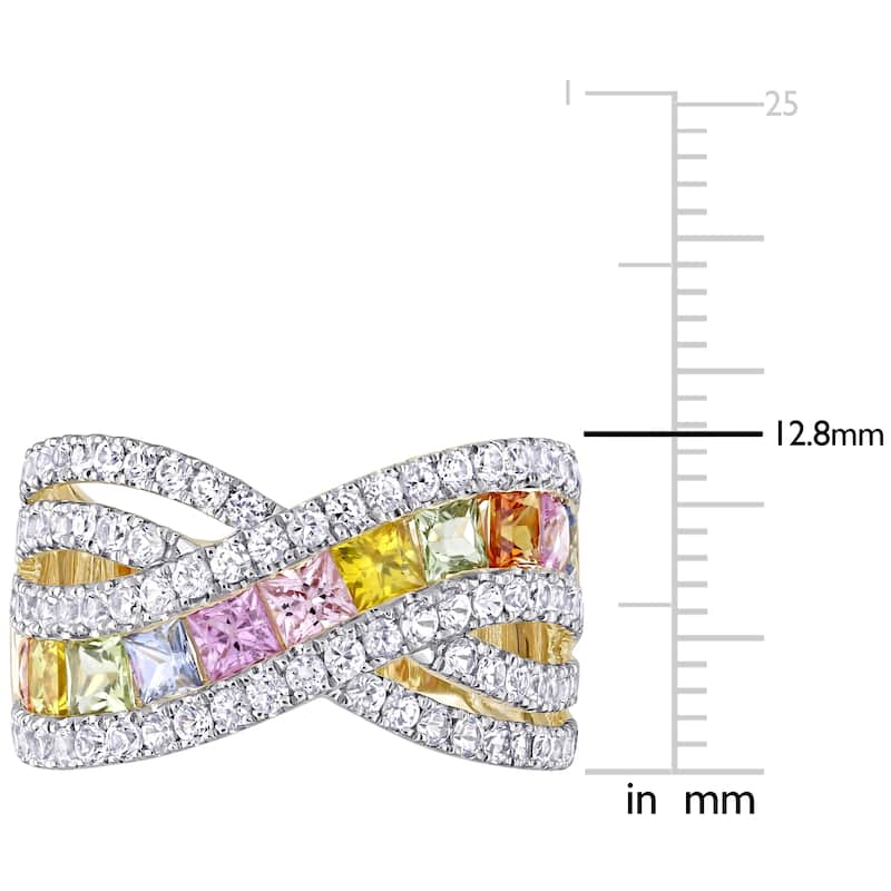 Square-Cut Multi-Color Sapphire Crossover Ring in 14k Yellow Gold by Miadora