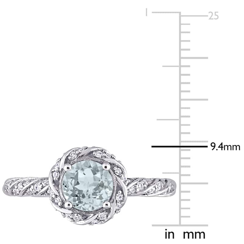 Miadora 14k White Gold Aquamarine 1/4ct TDW Diamond Swirl Halo Ring