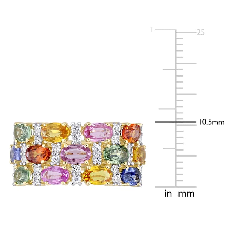 Oval-Cut Multi-Color Sapphire Semi-Eternity 3-Row Anniversary Band in 14k Yellow Gold by Miadora