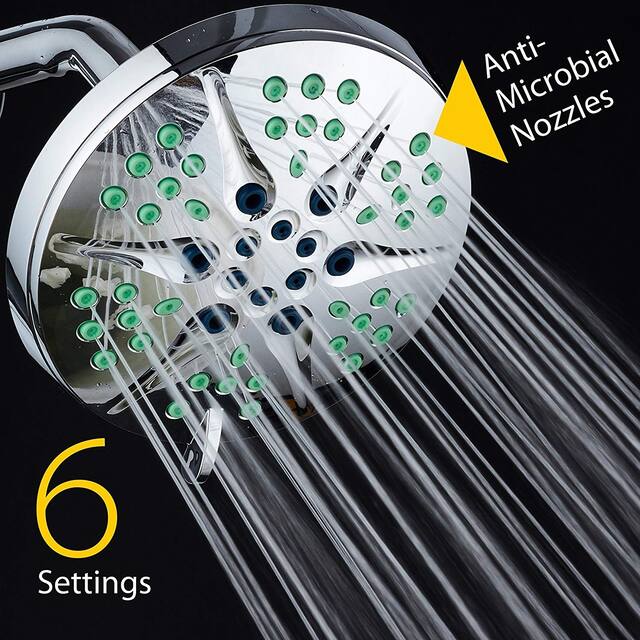 NOTILUS Antimicrobial 6-inch 6 Setting All Chrome Finish Shower Head