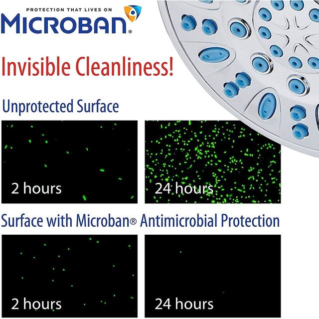 AquaDance Anti-Microbial 7 inch 6 Setting Chrome Rainfall Shower Head