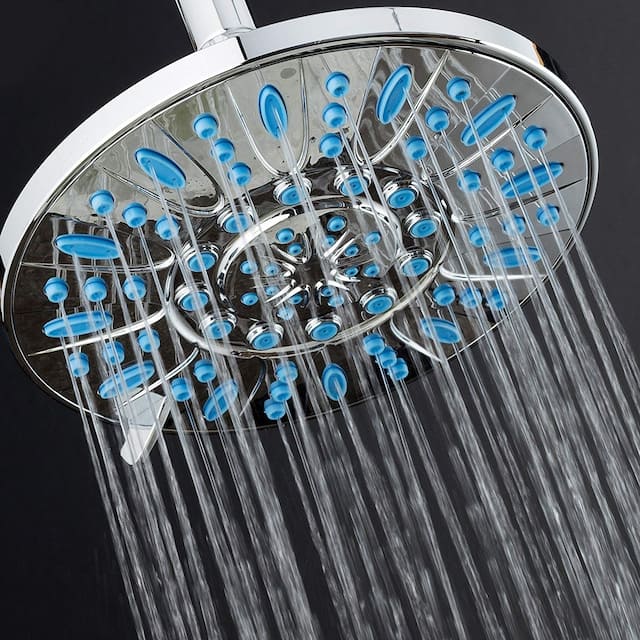 AquaDance Anti-Microbial 7 inch 6 Setting Chrome Rainfall Shower Head - Silver