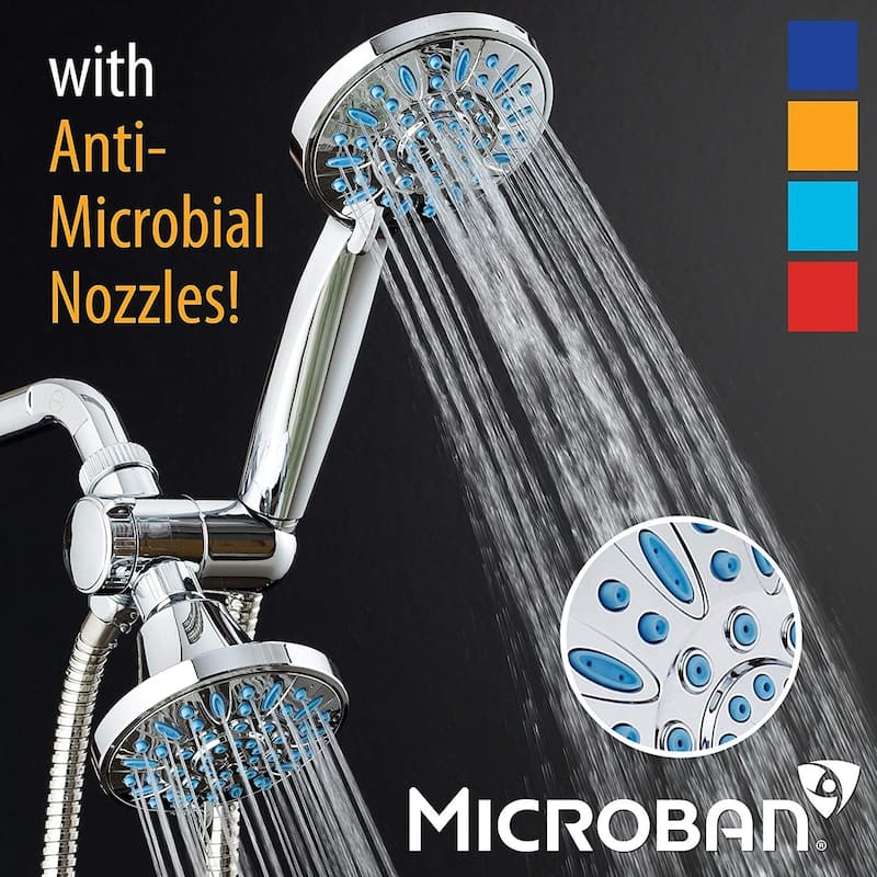 Microban Antimicrobial/Anti-Clog 30 Setting Shower Combo Aqua Blue