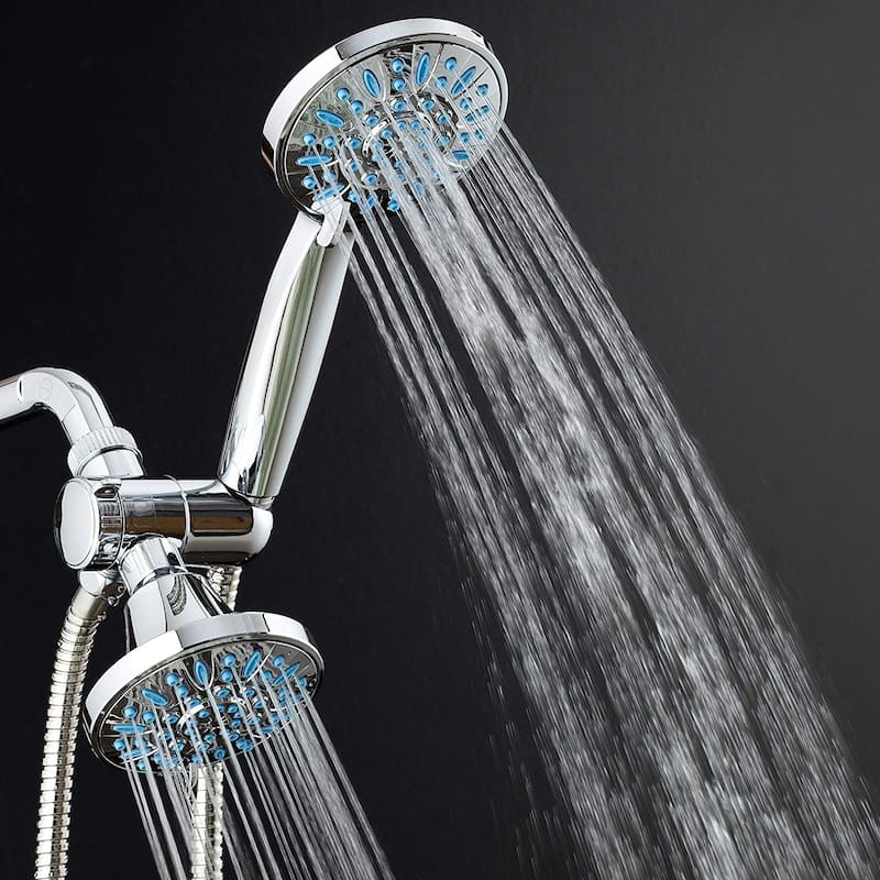 Microban Antimicrobial/Anti-Clog 30 Setting Shower Combo Aqua Blue - Silver