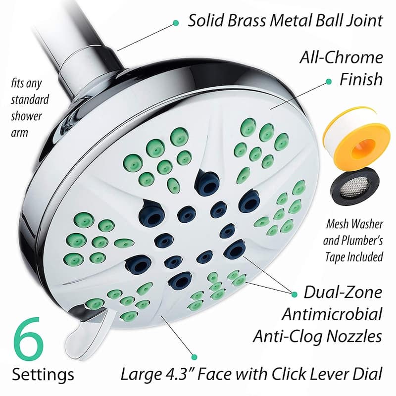NOTILUS All Chrome Finish Antimicrobial 4.3 inch Shower Head - Silver
