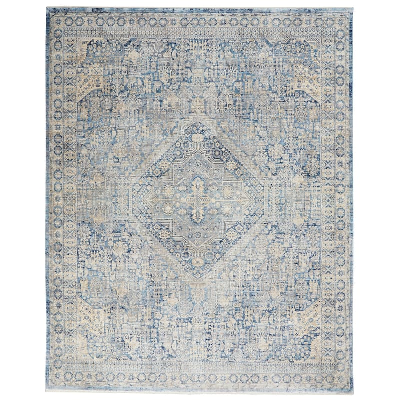 Nourison Silken Weave Contemporary Floral Area Rug - 5'3" x 7'9" - Blue/Ivory - Runner/Rectangle