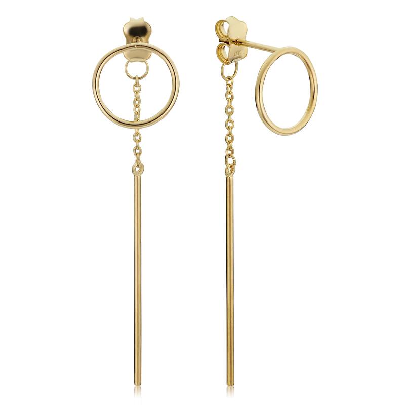 14k Yellow Gold Hoop Bar Front-back Dangle Earrings