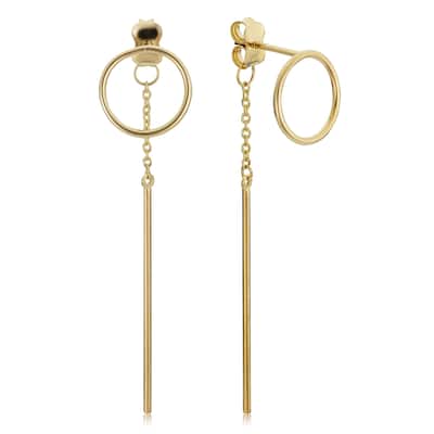 14k Yellow Gold Hoop Bar Front-back Dangle Earrings