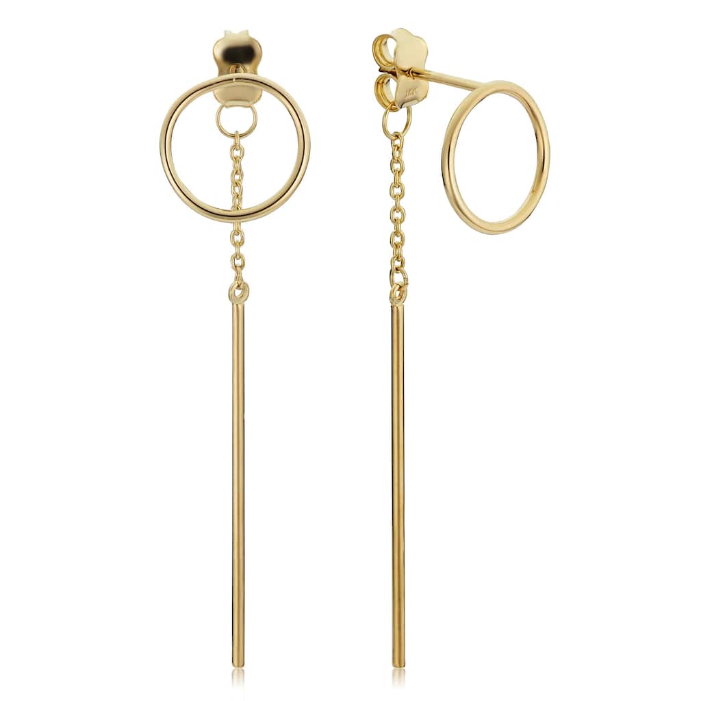 14k Yellow Gold Hoop Bar Front-back Dangle Earrings
