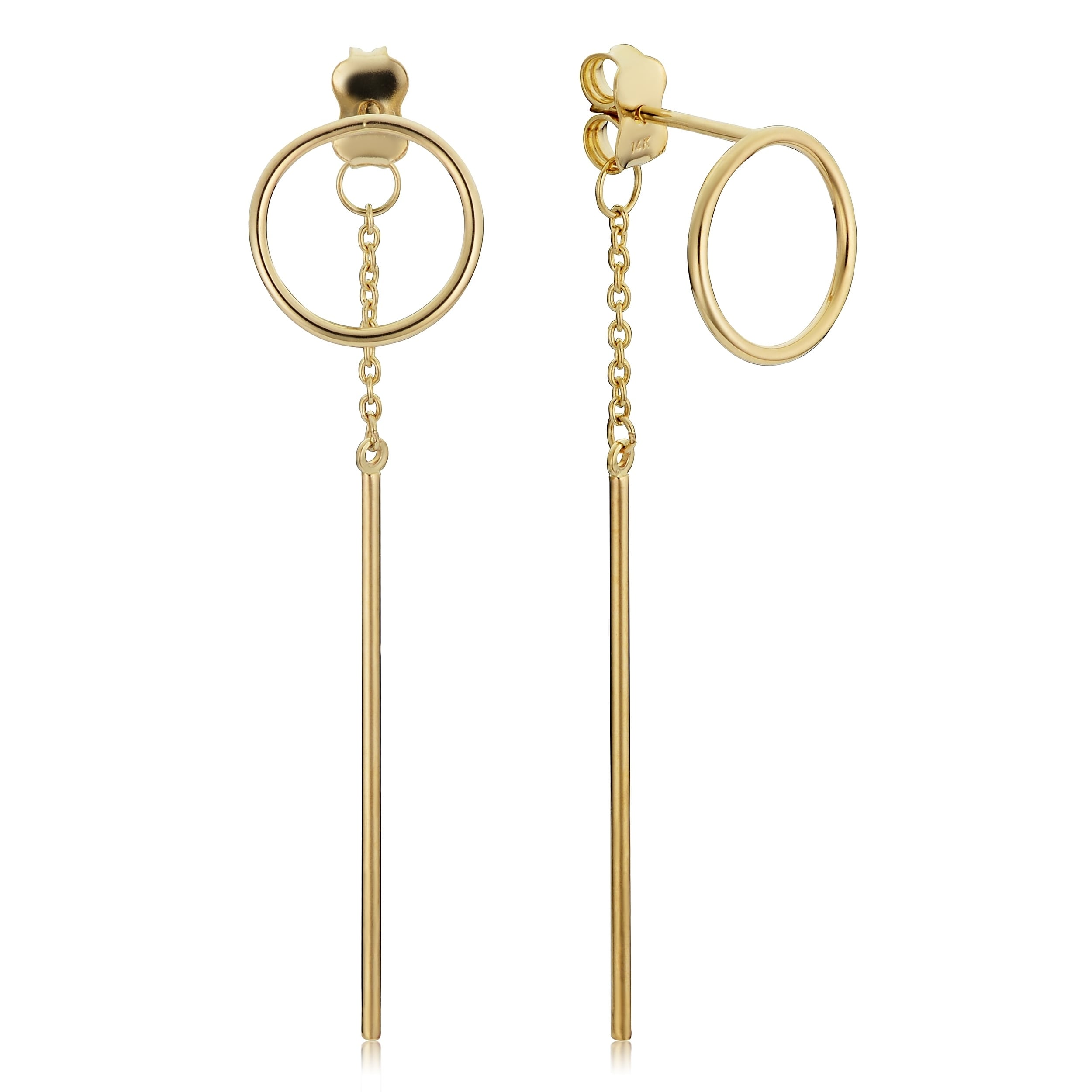 Au Naturale 14k Yellow Gold Hoop Bar Front-back Dangle Earrings