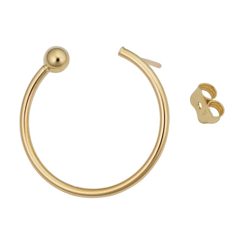 14k Yellow Gold Open Hoop with Half Bead Ending Stud Earrings