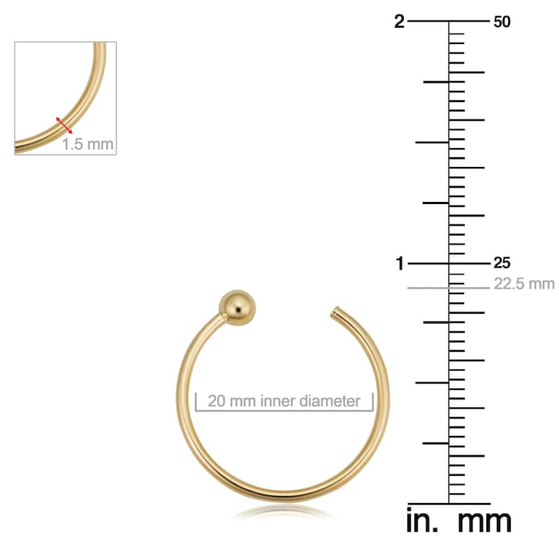 14k Yellow Gold Open Hoop with Half Bead Ending Stud Earrings