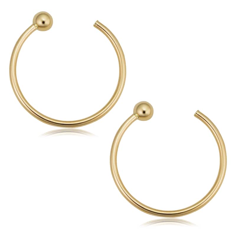 14k Yellow Gold Open Hoop with Half Bead Ending Stud Earrings