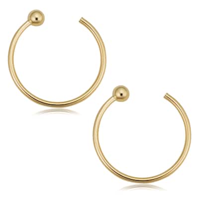14k Yellow Gold Open Hoop with Half Bead Ending Stud Earrings